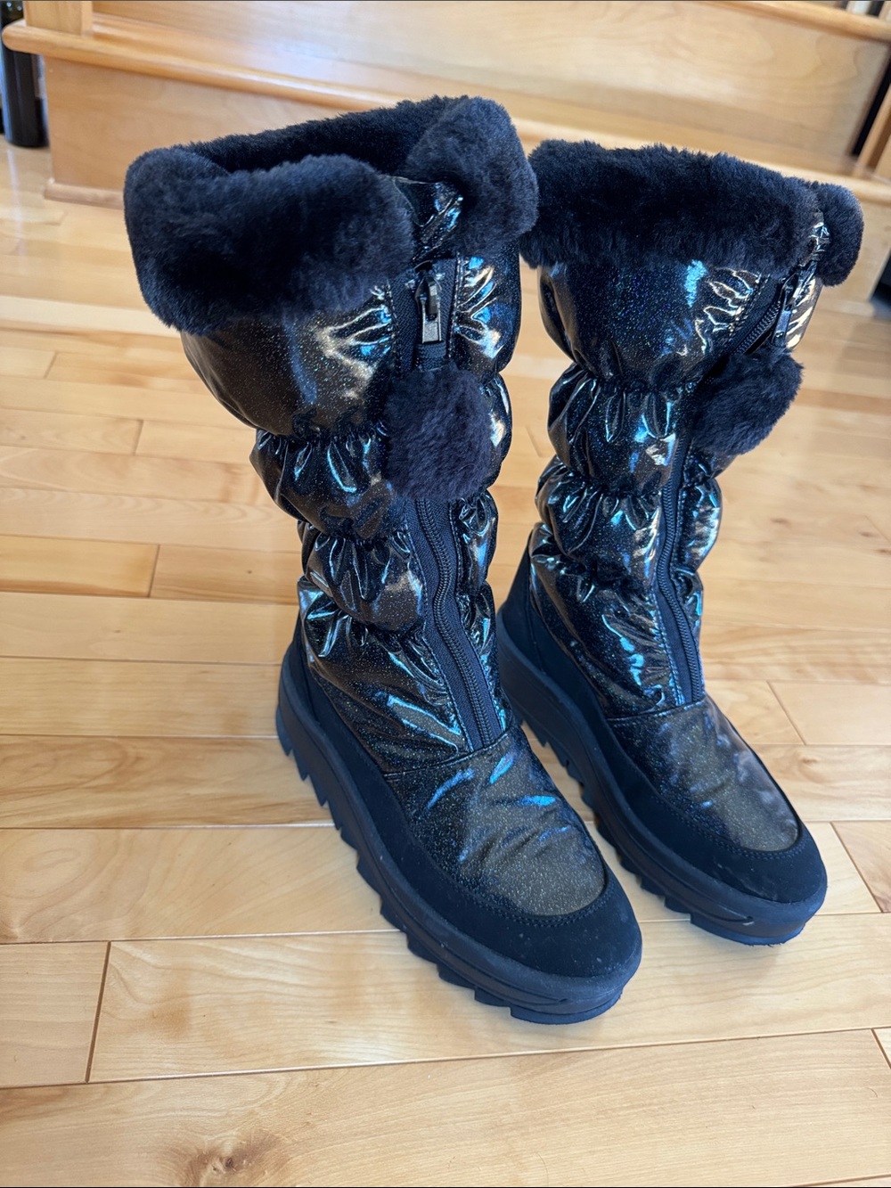 Pajar Black Quilted Shimmer Winter Boots with Faux-Fur Cuff